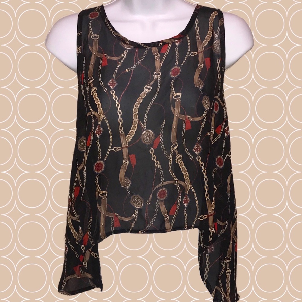 CLEARANCE | MILKY WAY Asymmetrical Sheer Bridle Bit Print Tulip Back Cropped Top